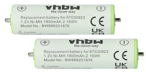 vhbw 2X Akku kompatibel mit Braun 81539341, 81540340, 81540343, 81541646, 81547156 Rasierer Haarschneider (1800mAh, 1,2V, NiMH)