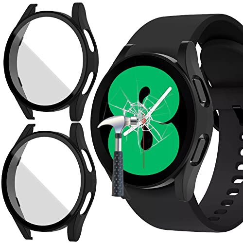 Jvchengxi [2 Piezas Mate Funda para Samsung Galaxy Watch 4 / FE 40mm Protector de Pantalla, PC Duro Carcasa Protectora Antiarañazos Vidrio Templado Estuche Galaxy Watch FE / 4 40mm (Negro/Negro)