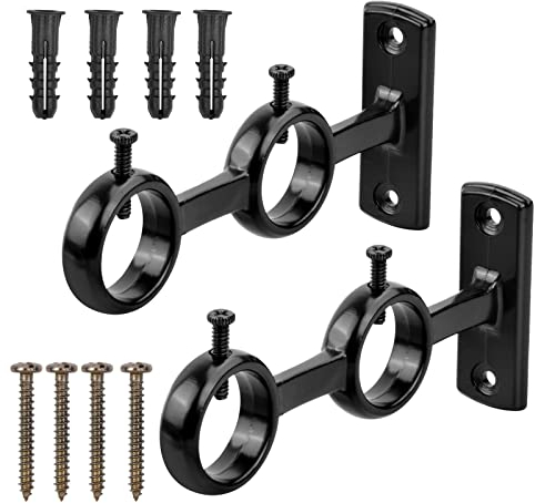 Gardinenstangenhalter Schwarz 2 Stück Wandhalterung Gardinenstange 28mm Halterung Robust Vorhangstangenhalter Metall Vorhang Halterung für Gardinen Kleiderstange Duschstange mit Schrauben