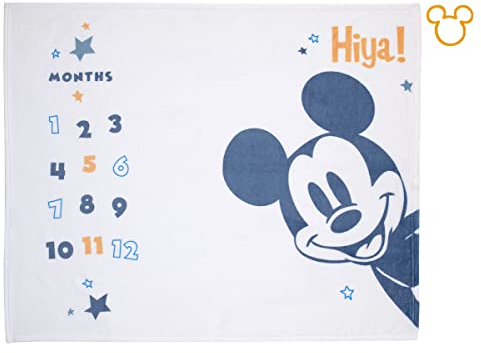 Disney Manta para bebé de Mickey Mouse blanco, azul y naranja súper suave