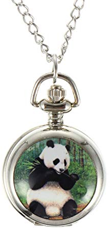 UKCOCO Panda Taschenuhr Taschenuhren Sü?e Panda FOB Uhren mit Kettenlegierung Halskette Nette Silber Uhr Quarz Taschenuhren Dekoration Praktisches für Kinder Jungen ?dchen