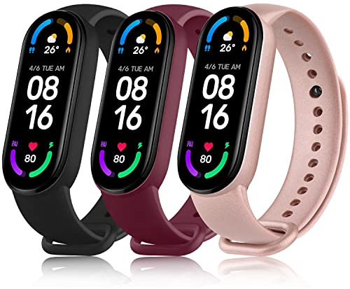 Tobfit 3 Pezzi Cinturino di Ricambio Morbido per Xiaomi Mi Band 6/Mi Band 6 NFC/Mi Band 5/Amazfit Band 5, Regolabile