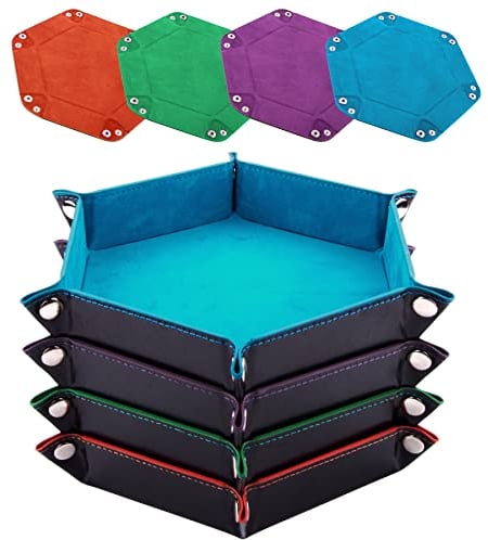 SIQUK 4 Stück Würfelbretter 4 Farbe Leder und Samt Würfelteller, Würfeltablett Hexagon Würfelteller Leder Würfelbretter für RPG DND Dragons Würfel Gaming (Himmelblau, Violett, Grün, Orange)