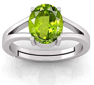 LMDPRAJAPATIS Ring, versilbert, 5,25 Karat, hellgrün, A+, natürlicher Peridot, laborgeprüft, astrologischer Edelstein, verstellbar, für Damen und Herren, Free, Kupfer, Zink, Gold, Edelstein, Silber,