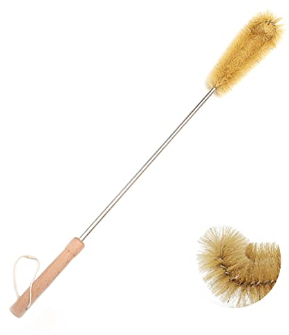 UPTALY 24 inch Extra Long Brush, Elbow Bristle Brush with Beech Wood Handle, Bendable Washing Brush for Tall Bottle, Garden Brush With Stainless Steel Pole, Extended Gallon Water Jug Brush