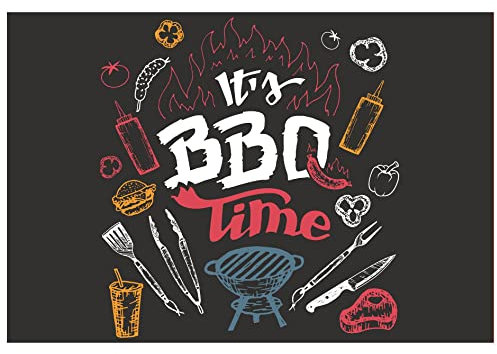 LILENO HOME Grill u. BBQ Matte 75 x 120 cm (Its BBQ Time Schwarz) - als perfekte bodenschutz Unterlage für Gas u. Holzkohlegrill - Grillunterlage Bodenschutzmatte für Familien-Grillabend, 70187