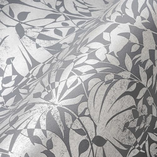 A.S. Création Pflanzen Tapete Grau Silber THE BOS 388314 Vliestapete Tapete Floral 10,05 m x 0,53 m Made in Germany