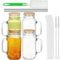 4 Pack Drinking Glasses Set with Handle,24oz Iced Coffee Cups with Bamboo Lids and Glass Straws Can Shaped Glass Cups,Drinking Glasses, Pint Glasses for Smoothies,Tea,Cola,Juice,Soda(4 Pack)