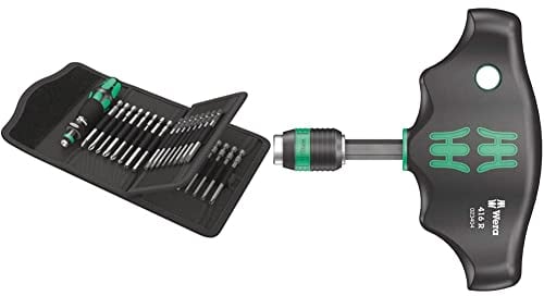 Wera Kraftform Kompakt 62, 33-teilig, 05059297001 & 05023404001 416 R Quergriff-Bit-Handhalter mit Schnellwechselfutter, 1/4 x 45 mm