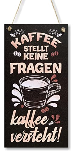 CARISPIBET Kaffee stellt keine Fragen Hausschild Geschenk für die Küche Hausdekoration Küchenschilder dekoratives Schild Heimdekoration Wanddekoration 30 x 15