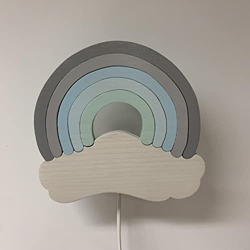 Clevere Kids Kinder-Wandlampe Alle meine Tiere | Handarbeit aus der EU | hochwertige Leselampe, Nachtlicht aus Holz | E14 (Regenbogen blau)