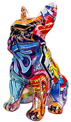 IDORTYBB Graffiti French Bulldog Statue Sculpture Animal Dog Art Figurine Home Decoration for Living Room Bedroom Book Shelf TV Cabinet Desktop Decor Table Centerpieces Ornaments (C1)
