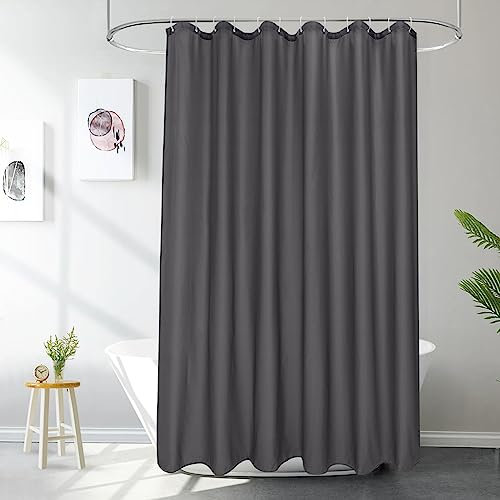 EurCross Rideau de Douche Anti Moisissure 180x180 cm, Rideau Douche Tissu Imperméable Polyester,Rideaux de Douche Gris Carbone pour Salle de Bain et Baignoire avec 12 Crochets