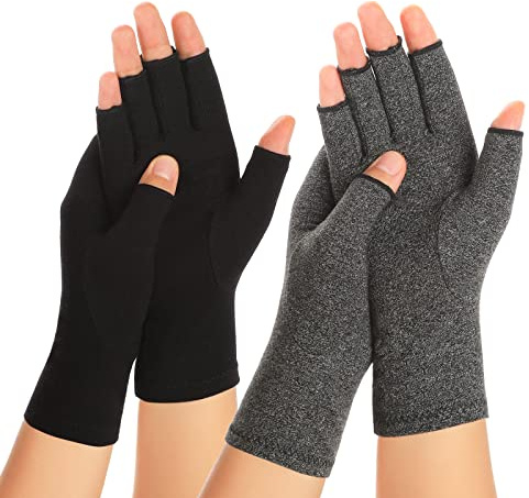 Zexhoor 2 Paar Arthritis-Kompressionshandschuhe für Damen und Herren, Karpaltunnelschmerzlinderung, fingerlos zum Tippen beider Hände