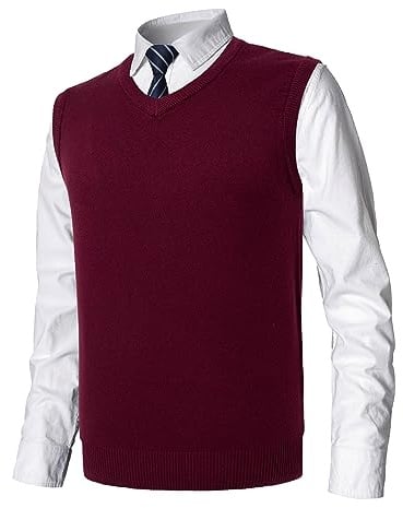 MeiLayM Homme Gilet en Laine Unie Col V Wool Pull sans Manche Automne Hiver Col V Gilet Classique Gentleman Tricots Cardigans Couleur Pure Pulls et Gilets en V Débardeurs Slim Fit