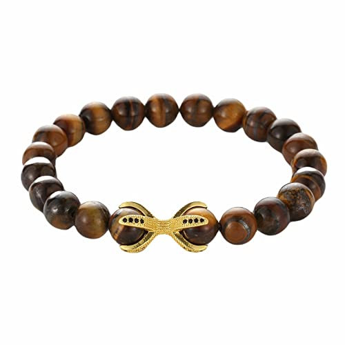 Whoiy Armband Perlen Herren, Armkette Herren Gold Tigerauge Edelstahl Quadratisches Krallen Stretch Armband 8mm Perlenarmband 19cm