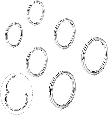 Ohrringe Gold Set, Silber dünn Creolen Titan für Damen Herren Nasenring 18G Septum Helix Tragus Conch Piercing Hypoallergen Knorpel Lippenpiercing Nasen Goldene Ohrringe 6mm/8mm/10mm