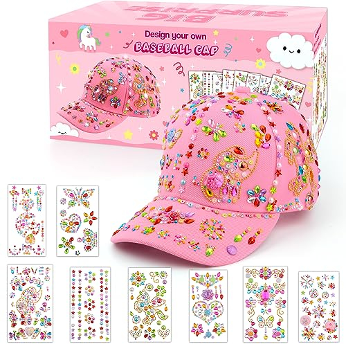 Youerls Geschenke für Mädchen DIY Baseballkappe, Bastelset Kinder Baseballkappe Selbst Gestalten mit Glitzer Aufkleber,Schulanfang Geburtstag Geschenk Mädchen 4 5 6 7 8 9 10 11 Jahre Einschulung