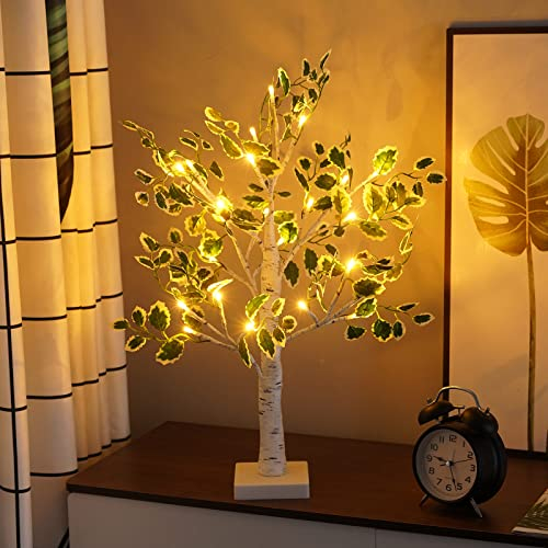 Décoration de Noël - Arbre lumineux pour l'intérieur - Avec 24 LED - Arbre lumineux - Bouleaux - Décoration d'automne - Avec feuilles - Décoration de Noël - Décoration d'automne - À suspendre -