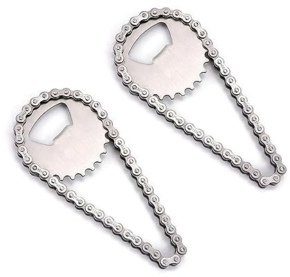 Pokinge 2Pcs Kette Getriebe Flaschenöffner Silber Metall Bier Opener Neuheit Fahrrad Kette Getränke Flasche Bier Cap Opener Bar Werkzeuge Geschenke Küche