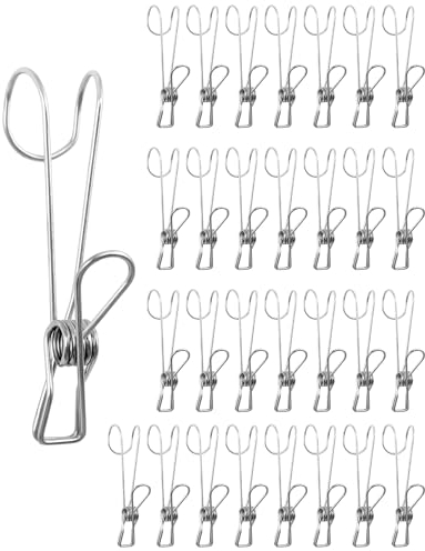 QWORK® Confezione da 12 clip per stendibiancheria in acciaio inossidabile, Mollette Abiti, robuste e antiruggine per asciugare i vestiti e altro ancora