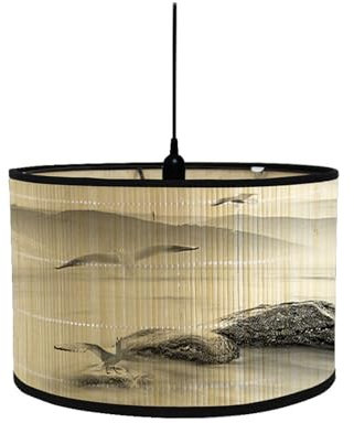 Morbuy Bambus Lampenschirm für Tischlampe, Chinesisch Stil Landschaft Muster Durchmesser 30cm Tischlampenschirm Holz Stehlampenschirme für Deckenleuchte Stehlampe Dekoration (Kran)