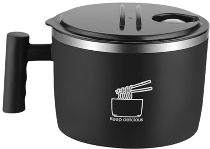 rockible Protable Ramen Bowl with Handle and Lid Instant Noodles Bowls Instant Ramen Bowl Large Instant Noodle Bowl Soup Cup Bowl Round Salad Lunch Box for Office College Dormitory Camping, Black
