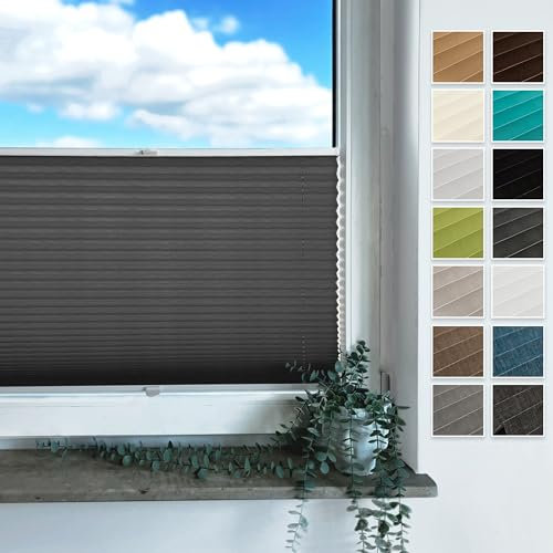 Rollmayer Plissee zum Kleben, Plisseerollo Faltrollo Sichtschutz und Sonnenschutz für Fenster und Tür Premiumqualität Falte für Zuhause, 2 Kollektionen(Binco Graphit,B90cm x H200cm)