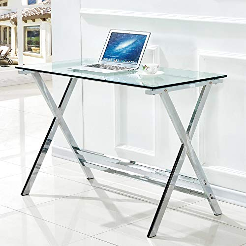 HABITMOBEL Mesa de Escritorio diseño cromada Cristal Templado 12mm Espesor