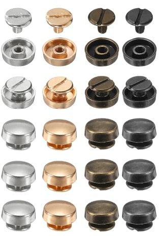 QUARKZMAN 20 Set Chiodi a Testa Piana Borchie 10mm Piedini Borse Lega Borsa Testa Chiodo Fibbia Piatta Bottone Rivetti Set Strumenti Fibbie Ruote Rotondo per Artigianato Pelle, 4 Colori