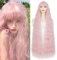 PARXITN Parrucca sintetica extra lunga 100 cm con frangia di mais riccia rosa Lolita parrucca per donne cosplay party Halloween costume parrucca