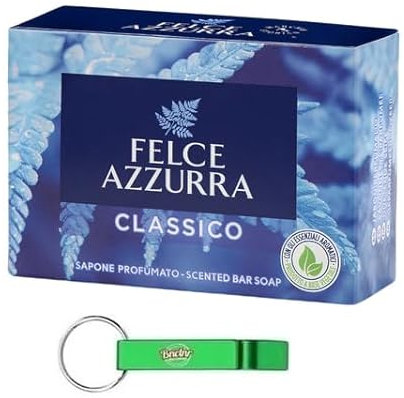 24 saponi Felce Azzurra Sapone Solido Classico – Sapone solido con profumo inconfondibile – Ideale per mani e viso 100 g + portachiavi Beni Culinari