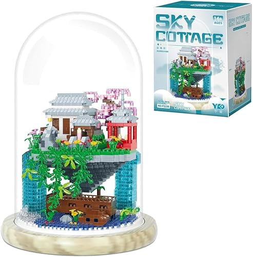 Piscine de Fleurs de pêcher Construction Maquette Set, 1619 Pièces Mini Piscine de Fleurs de pêcher Blocs Jeu de Maquettes, Modulaire Maison Architecture Blocs, avec Cache-Poussière et Socle en Bois