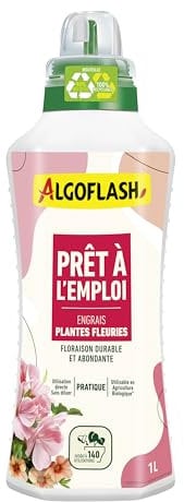 Algoflash Engrais Liquide Plantes Fleuries, Prêt à l'emploi, Utilisable en Agriculture Biologique - 1 L, Marron
