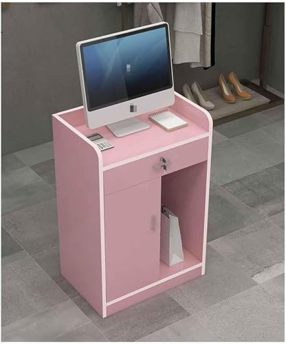 Kleiner Empfangstresen Mit Tresen, Moderner Empfangstresen Aus Holz, Bar-Willkommenstheke Mit Abschließbaren Schubladen, Geschwungene MDF-Einzelhandelstheke For Den Empfang Im Salon, Kassenbüro(Pink,8