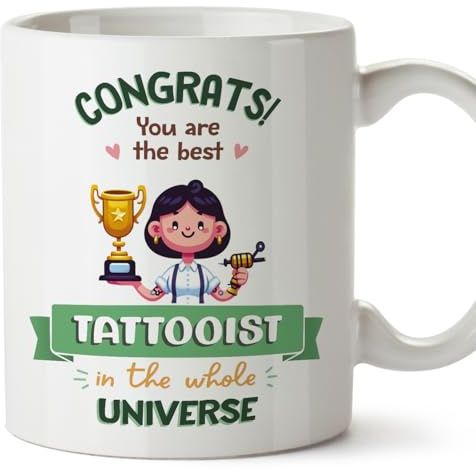 MUGFFINS Tattooist Woman Mug - in English - Best in Universe Trophy - Funny Gift for Colleagues - Ceramic 11oz Mug