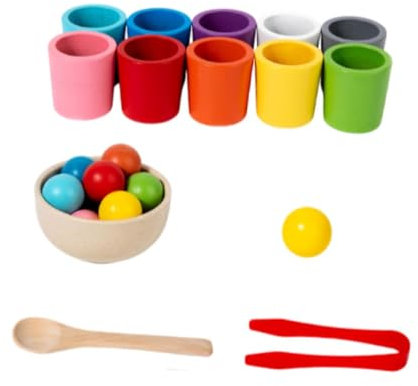 Oshhni Boules dans des tasses Tasse de tri des couleurs pour bébé Jouet Montessori Activités d'apprentissage Jeu d'association en bois pour