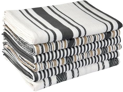 DRAPES & DECOR Pack of 5-Grey Cotton Tea Towels for Kitchen Crafted With 100% Cotton, Extra Large Kitchen Tea Towels Lint Free, Soft and Absorbent Dish Towel For Drying Dishes (50x70cm)