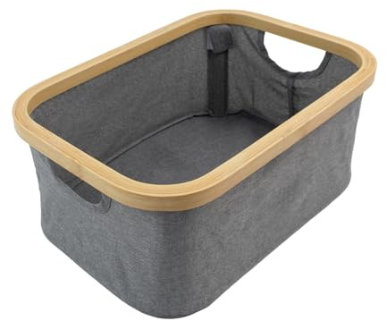 JVL Bambanio Foldable Bamboo Storage Basket, 26L - Grey