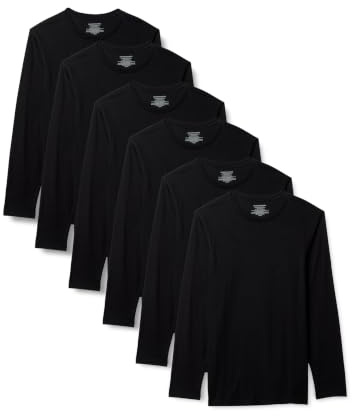 Amazon Essentials Men's Vests - Slim-Fit Cotton Crew Neck, Short and Long Sleeve T Shirt, Pack of 6, Undershirt and Vests for Men