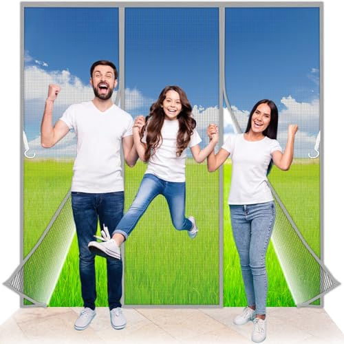 JXLQFA Moustiquaire Porte Fenetre Aimantée Magnetique, 280x215 cm Rideaux Anti Mouches pour Double Porte, Rideaux Toile Insect Ecran, Moustiquaire Baie Vitree Coulissante, Magnétique Moustique Gris