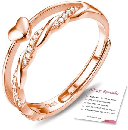 YOKIKA Rose Gold Plated Rings for Women Girls Adjustable Stacking Heart Thumb Rose Gold Ring with Cubic Zirconia Eternity Wedding Promise engagement rings for lady Birthday Christmas