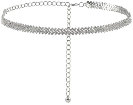UEIOAVL Women's Belts, 1 Stück Silberner Strassgürtel dünner Kristallgürtel schmale Taille verstellbar Abendkleid Hochzeitszubehör Diamantkette eleganter Kleidergürtel aus Metall (Silber)