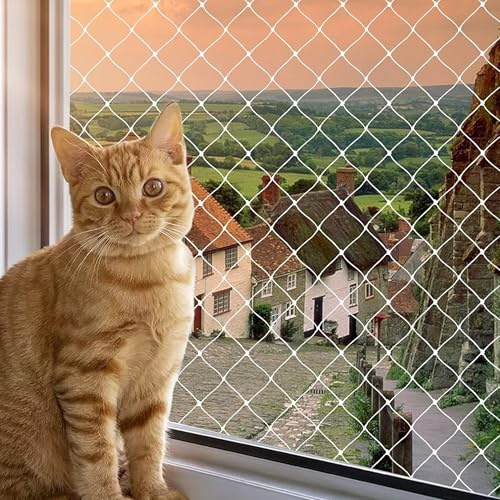 Yesaler Balkonnetz für Katzen Ohne Bohren Katzennetz Balkonschutznetz Katzenschutznetz aus Nylon 8x3m für Katzen zur Sicherung Weiß