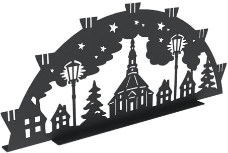 KNOBLOCH Schwibbogen aus Metall Winter-Motiv |für Innen | Schwarz | Outdoor | Weihnachtsdeko für Fenster, Garten und Balkon | Weihnachtsbeleuchtung (60 cm, Erzgebirge)