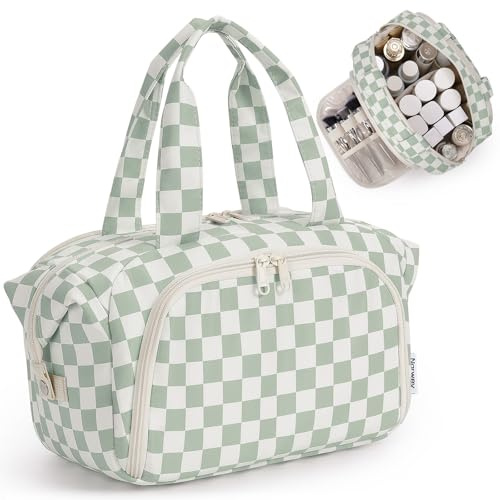 Narwey Kulturtasche Damen Gross Kulturbeutel Waschtasche Kosmetiktasche | Weit Geöffnete Make up Organizer Tasche Reise, Organisierte Fächer, Trocken und Nasstrennung, Geschenke für Frauen Mädchen