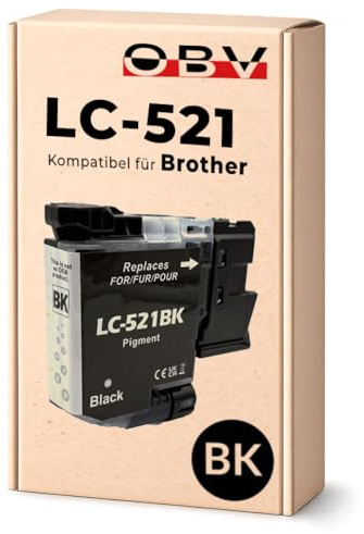 OBV LC521 Druckerpatrone Kompatibel für Brother LC-521 Tintenpatronen DCP-J1260w DCP-J1310dw DCP-J1360dw DCP-J1460dw Schwarz ca. 500 Seiten