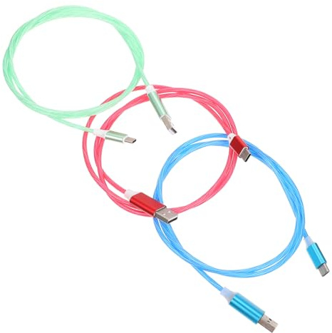 Garneck 3er Set LED Type-C Schnellladekabel – Leuchtende USB-C Kabel Blau/Rot/Grün, 1m 3Er Set Usb Typ-C Led Ladekabel Mit Lauflicht Effekt Schnellladefunktion Kompatibel FüR Smartphones Tablets