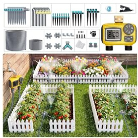 TRJZWA Sistema di Irrigazione Automatica con Nebulizzatore a 360° in Ottone | Computer per Irrigazione a 2 Uscite con Timer Programmabile, 4 Tipi di Gocciolatori e Controllo Indipendente per Giardino