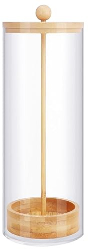 Otbushit Straw Dispenser with Bamboo Lid, Clear Acrylic Holder (25x8cm), Versatile Storage Container for Straws, Utensils, Makeup Brushes